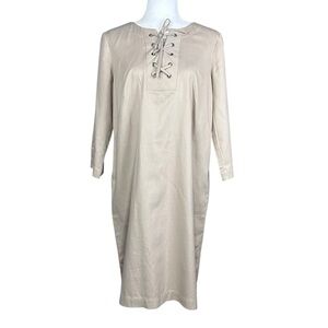NEW Talbots Lace Up Shift Dress 10 Closet Essential Tencil Blend Preppy Coastal